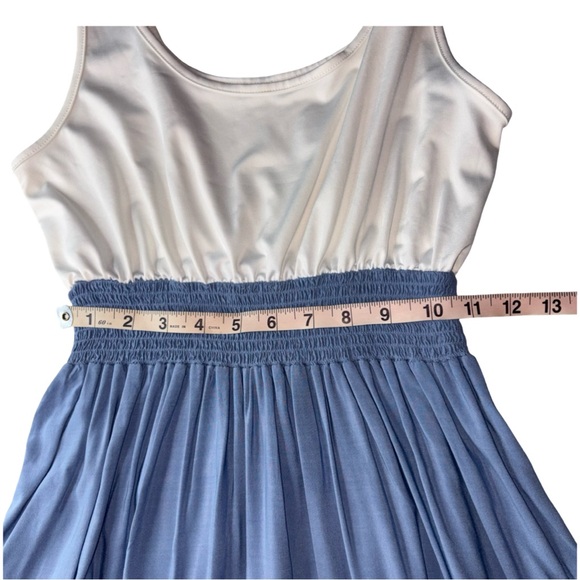 Blue & Ivory Smocked Waist Midi Dress | Flowy Summer Dress | Size Small - Picture 4 of 6